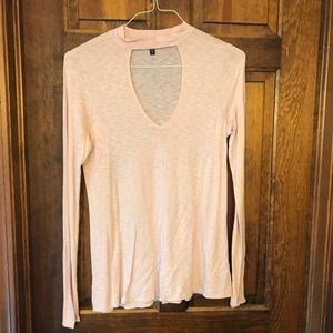 Express  pale pink choker long sleeve shirt
